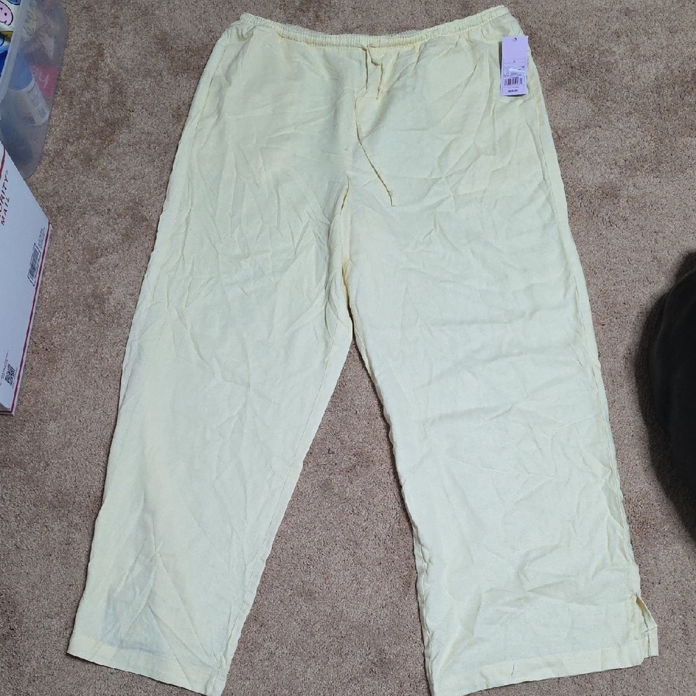 Womens Yellow Draw String Waist Pants